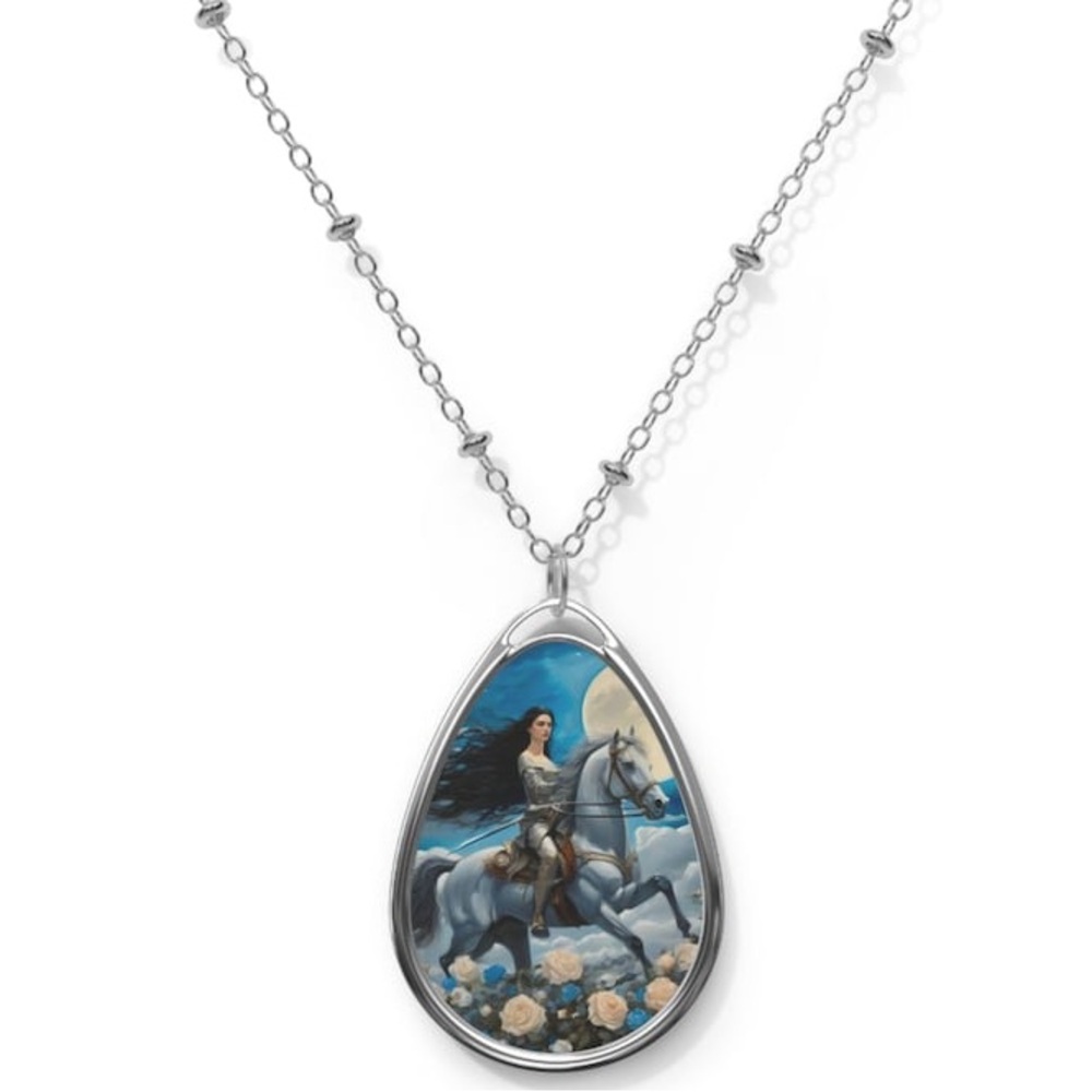 Lyanna Stark Fantasy Warrior Game of Thrones Oval Necklace